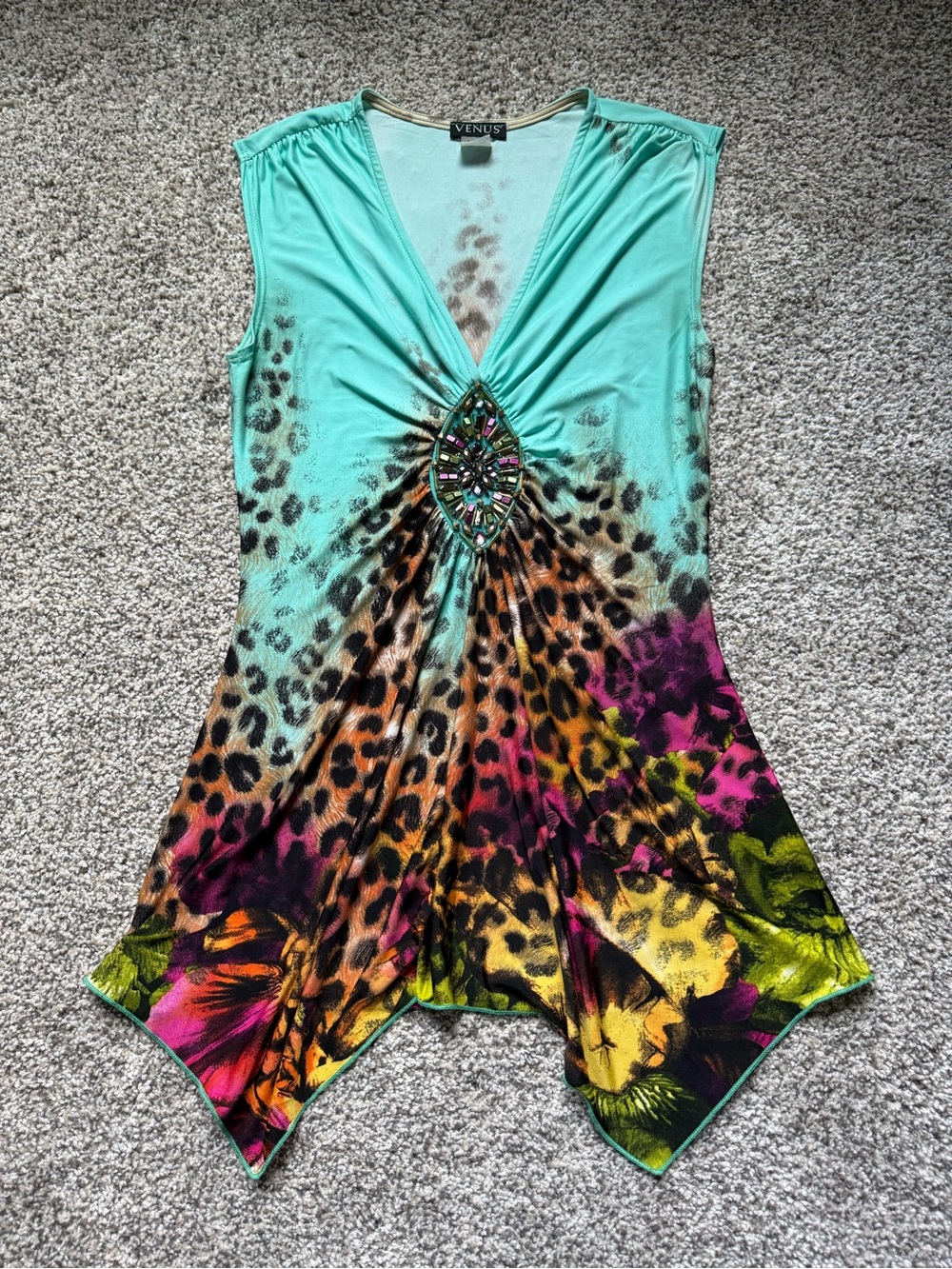 True Y2K Venus asymmetric top animal print leopard print rhinestones size S/M